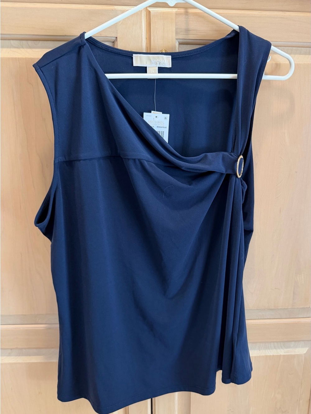 NWT Michael Kors Navy Draped Sleeveless Tank with Gold Ring